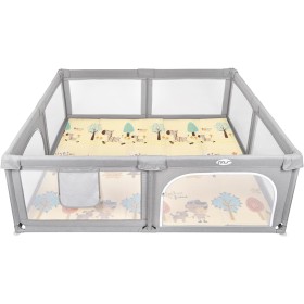 Box Neonato Quadrato Gigante con Tappeto Gioco 200x180 cm con Aperture Laterali Grigio
