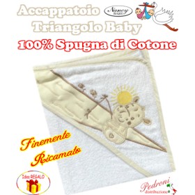 Accappatoio Neonato Triangolo Spugna Cotone Bianco Pescatore 75x75 cm Nancy
