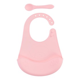 Bavaglino Silicone con Raccoglitore e Cucchiaio in Silicone Rosa Ellepi 0 Mesi+