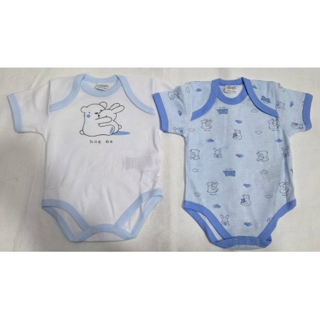 Body Maniche Corte Ellepi 0 Mesi 50 cm Cotone Azzurro Set 2 Body Bambino AF5395 Hug Me