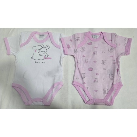 Body Maniche Corte Ellepi 0 Mesi 50 cm Cotone Rosa Set 2 Body Bambino AF5395 Hug Me