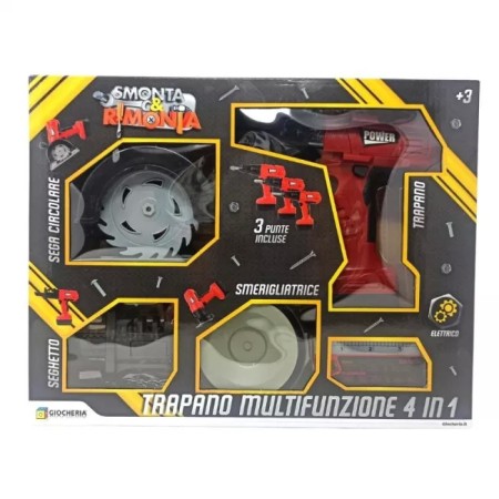 Trapano Giocattolo per Bambini Multifunzione 4in1 Elettrico Smonta e Rimonta 3 Anni+