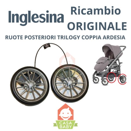 Ruote Posteriori Inglesina Trilogy Passeggino Ricambio 2 Ruote Ardesia con Freno Originali