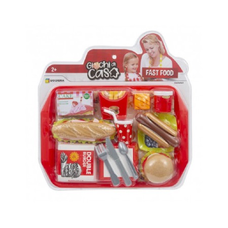Cibo per Bambini Giocattolo Fast Food con Hamburger Vassoio e Accessori 2 Anni+ Giochi di Casa